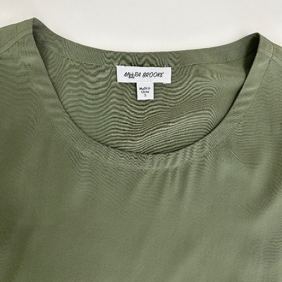 Meera Brooke Silk Short Sleeve Tee Olive Size S - Picture 3 of 7